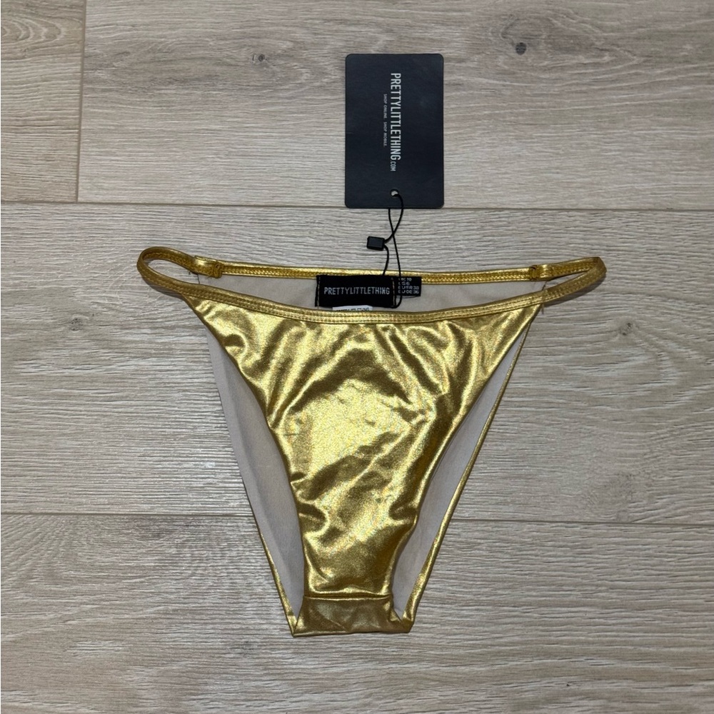 NWT! PrettyLittleThing Metallic Gold Bikini Bottoms